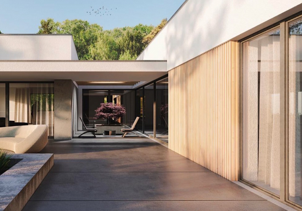 3D-панели ДПК на фасаде загородного дома 3D-панели ДПК на фасаде загородного дома