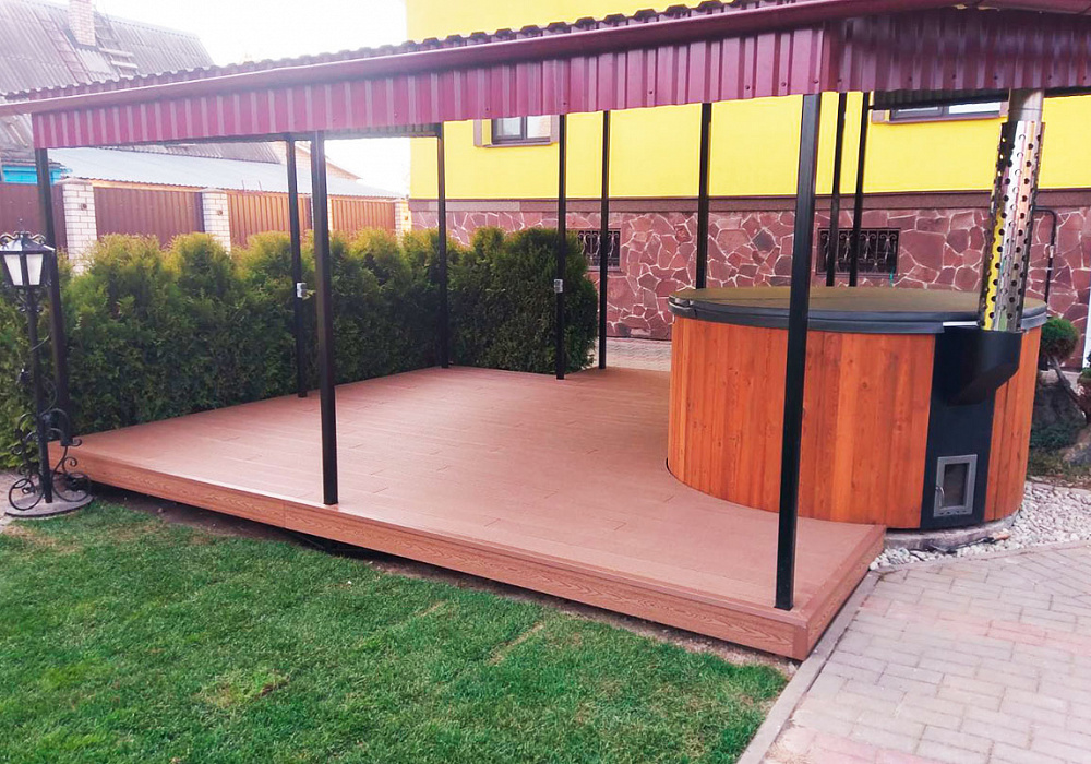 Обустройство зоны с купелью на улице Обустройство зоны с купелью на улице